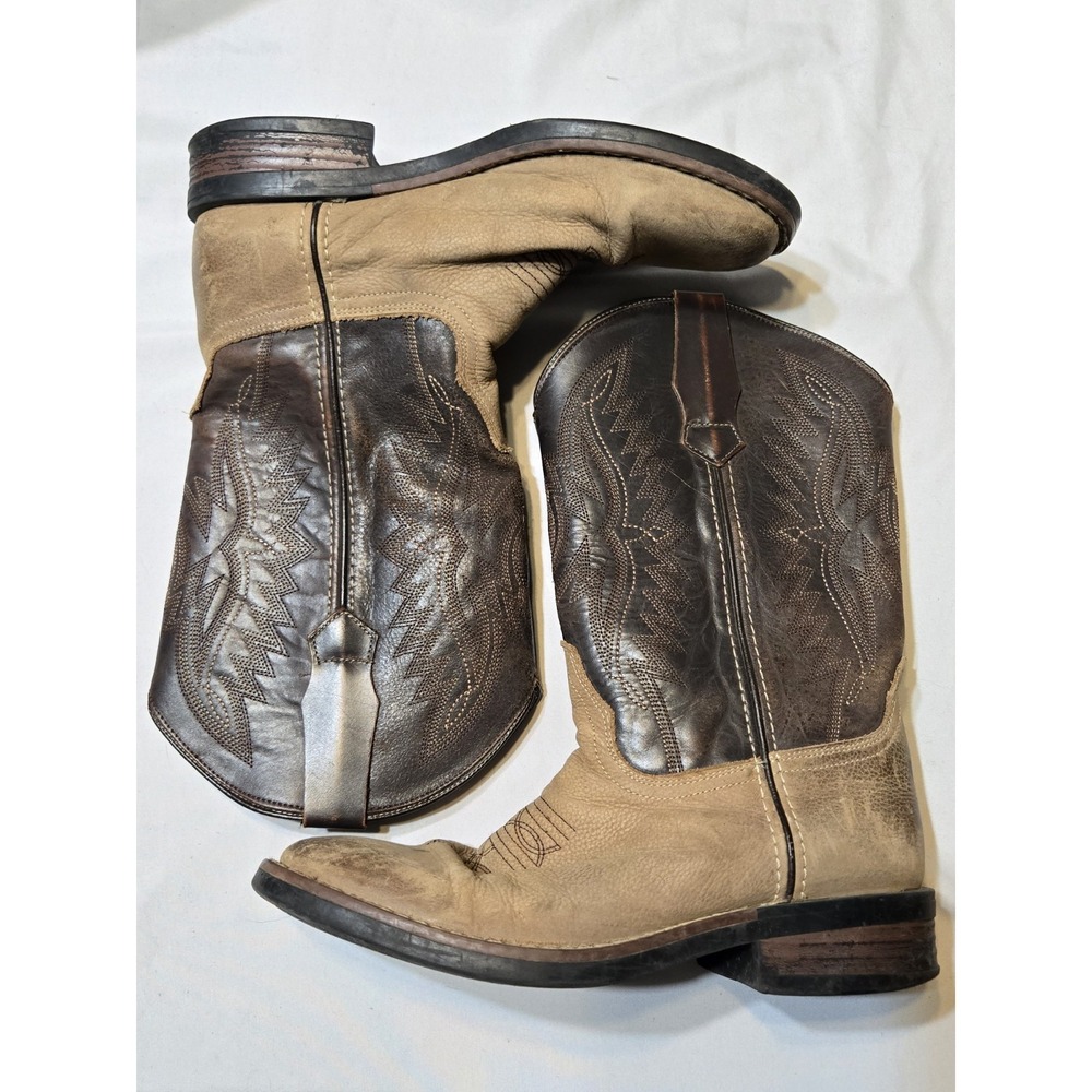 JB Dillon Youth Brown Leather Square Toe Western Cowboy Boots Size 6 Two Toned